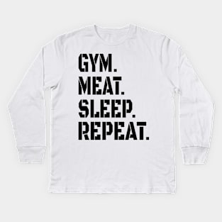 GYM MEAT SLEEP REPEAT CARNIVORE STENCIL ATHLETIC SPORT STYLE Kids Long Sleeve T-Shirt